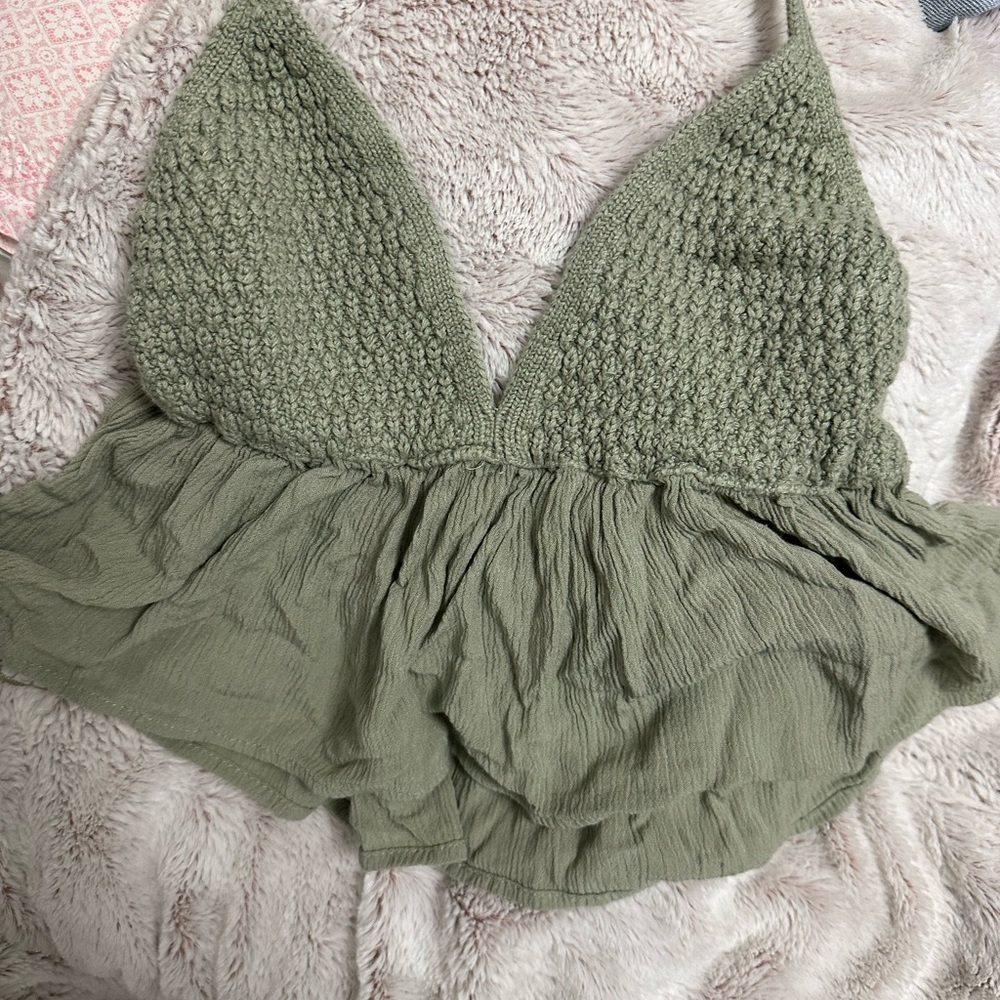 Garage Olive Green Knit Crop Top